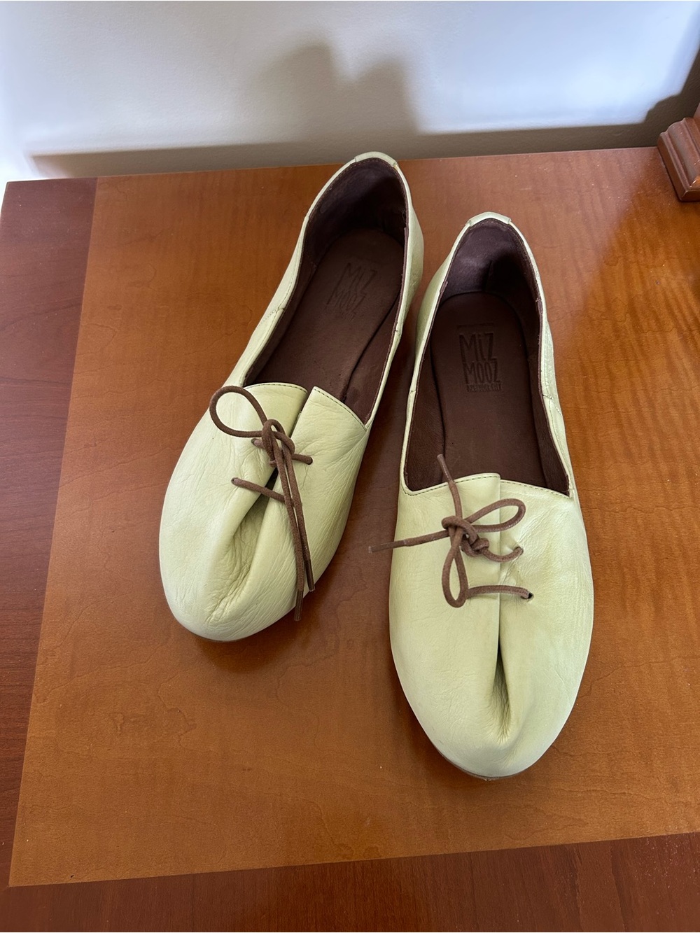 Miz Mooz Pale Green Leather Tie-Front Flats